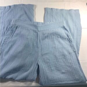 Soft Surroundings Sky Blue Crinkle Gauze Wide-Leg Pants Size Large EUC